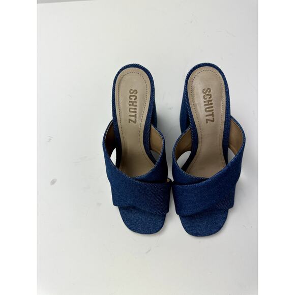 Schutz Denim Chunky Heels - Picture 3 of 5